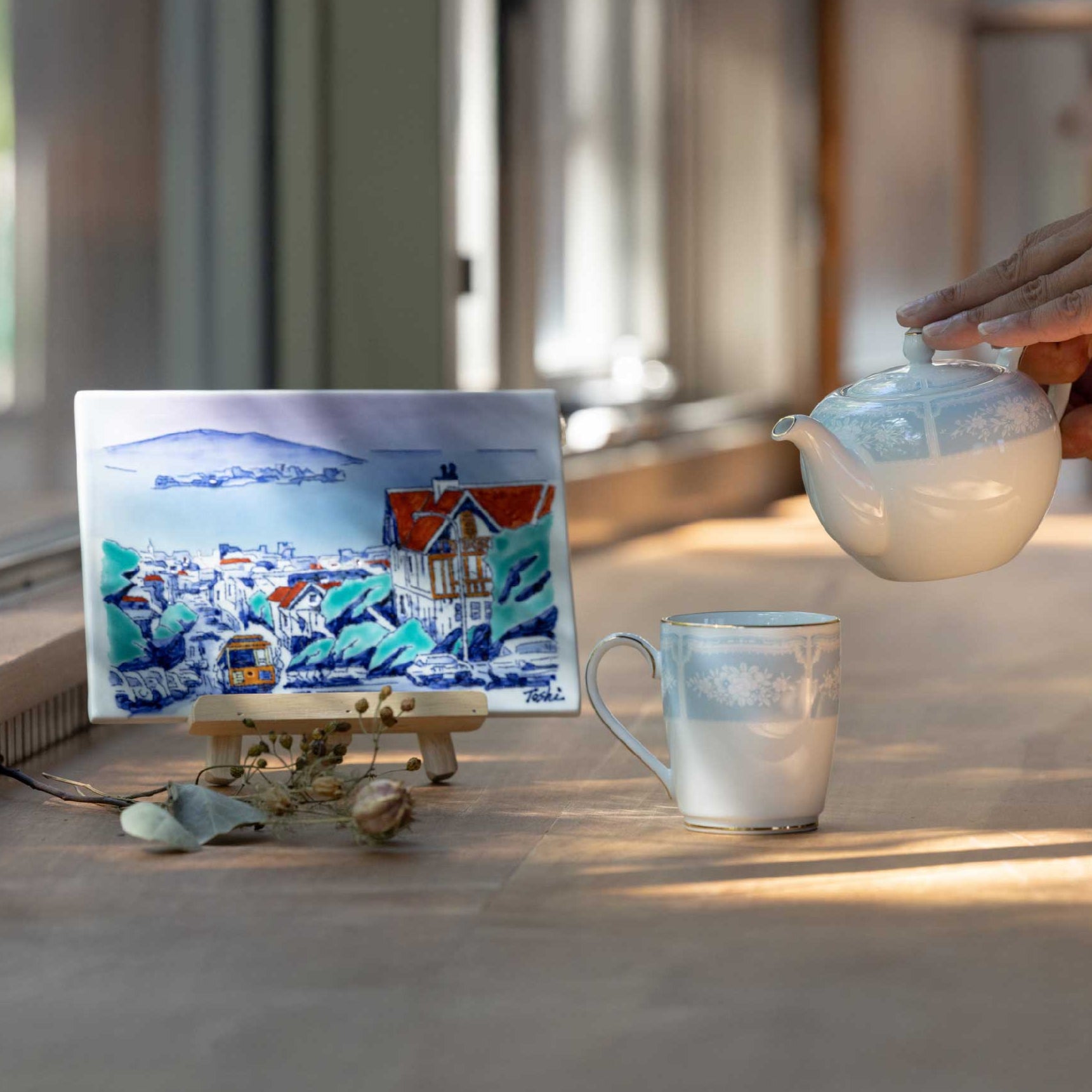 Hill overlooking Alcatraz Island (Ceramic board painting)