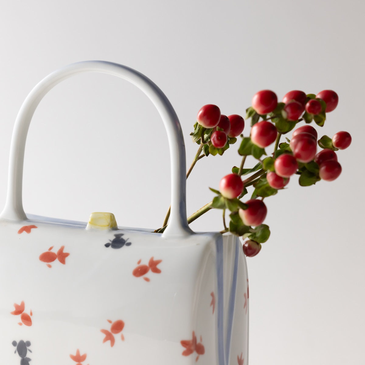 Arita porcelain bag vase with goldfish design