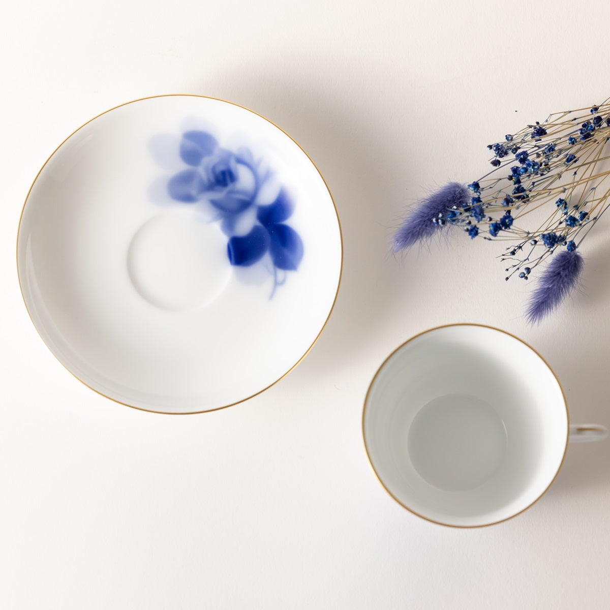 Blue Rose Tea and Coffee Cup and Dish Pair Set, Okura Toen