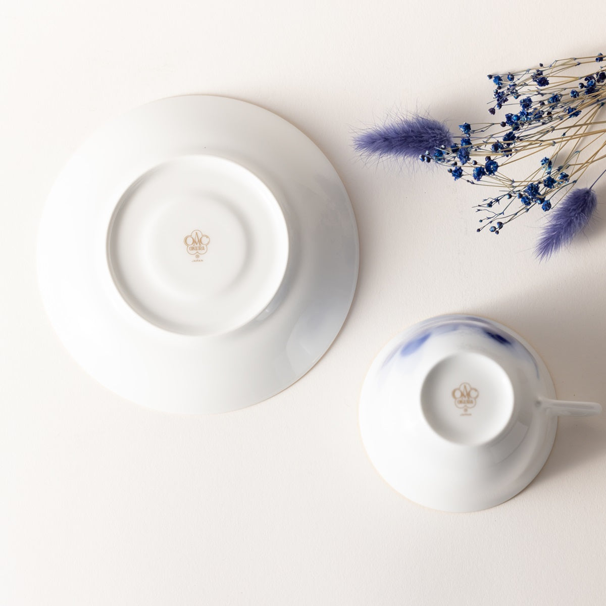 Blue Rose Tea and Coffee Cup and Dish Pair Set, Okura Toen