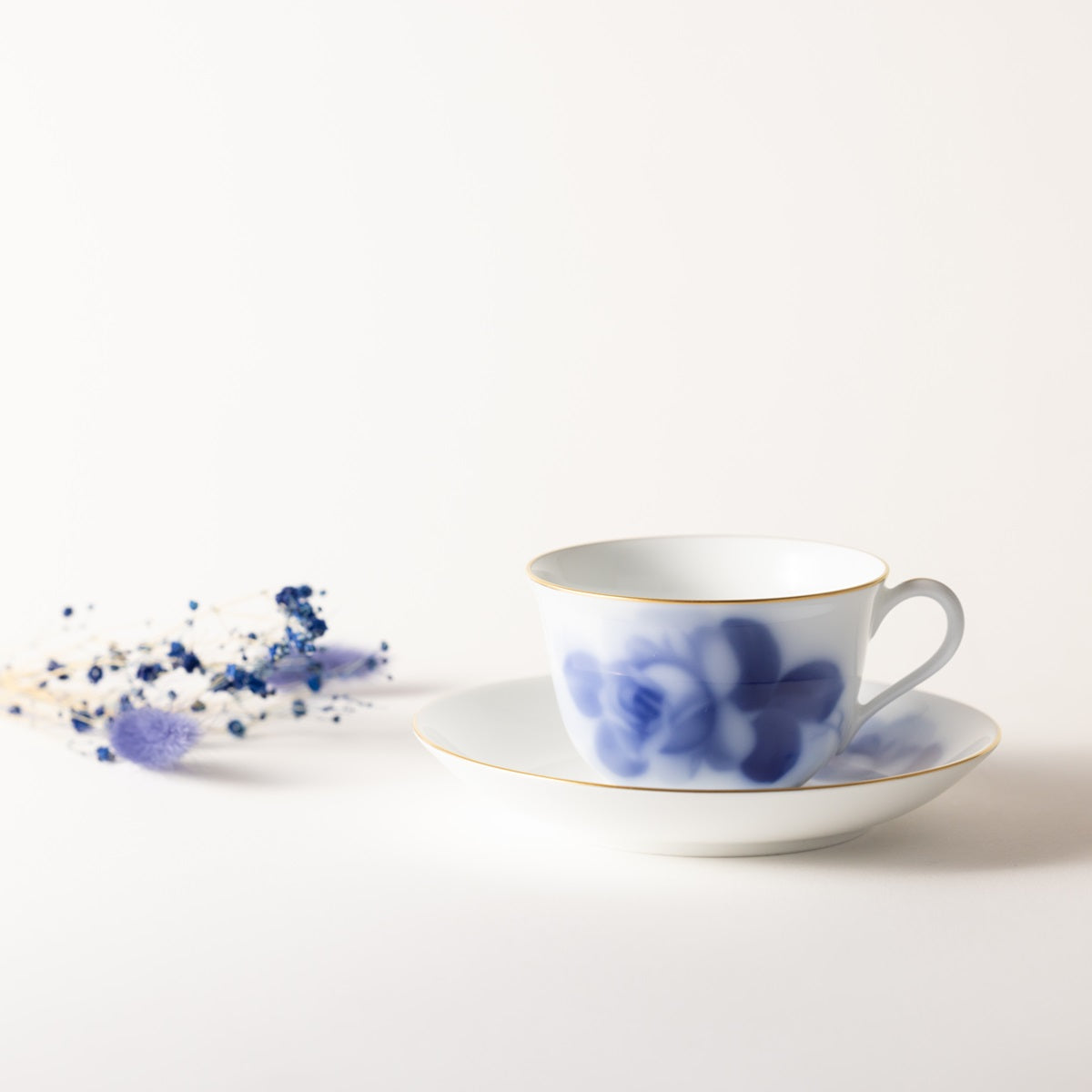 Blue Rose Tea and Coffee Cup and Dish Pair Set, Okura Toen