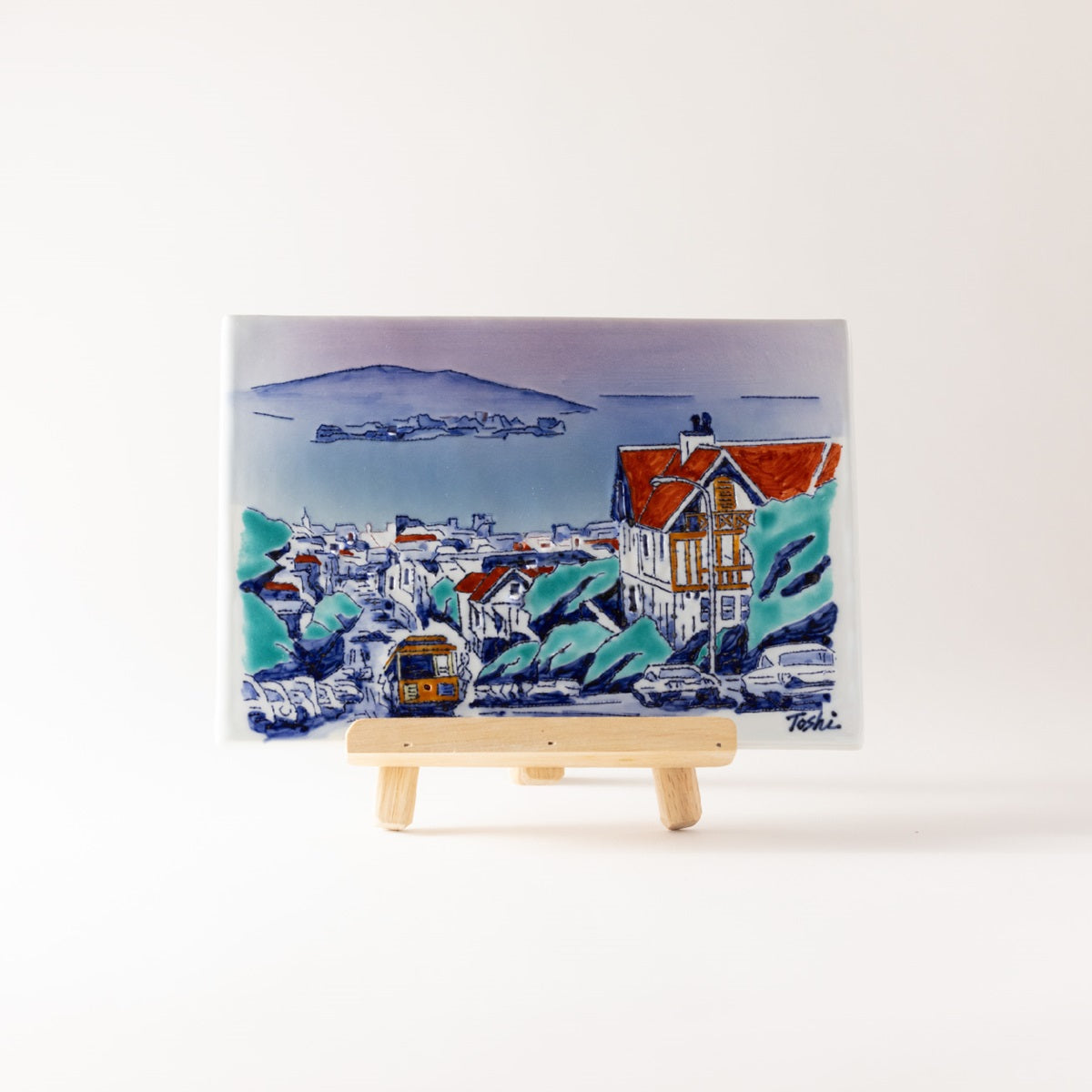 Hill overlooking Alcatraz Island (Ceramic board painting)